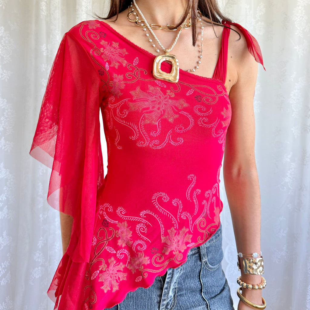 Mesh Asymmetric Crop Top - Size S