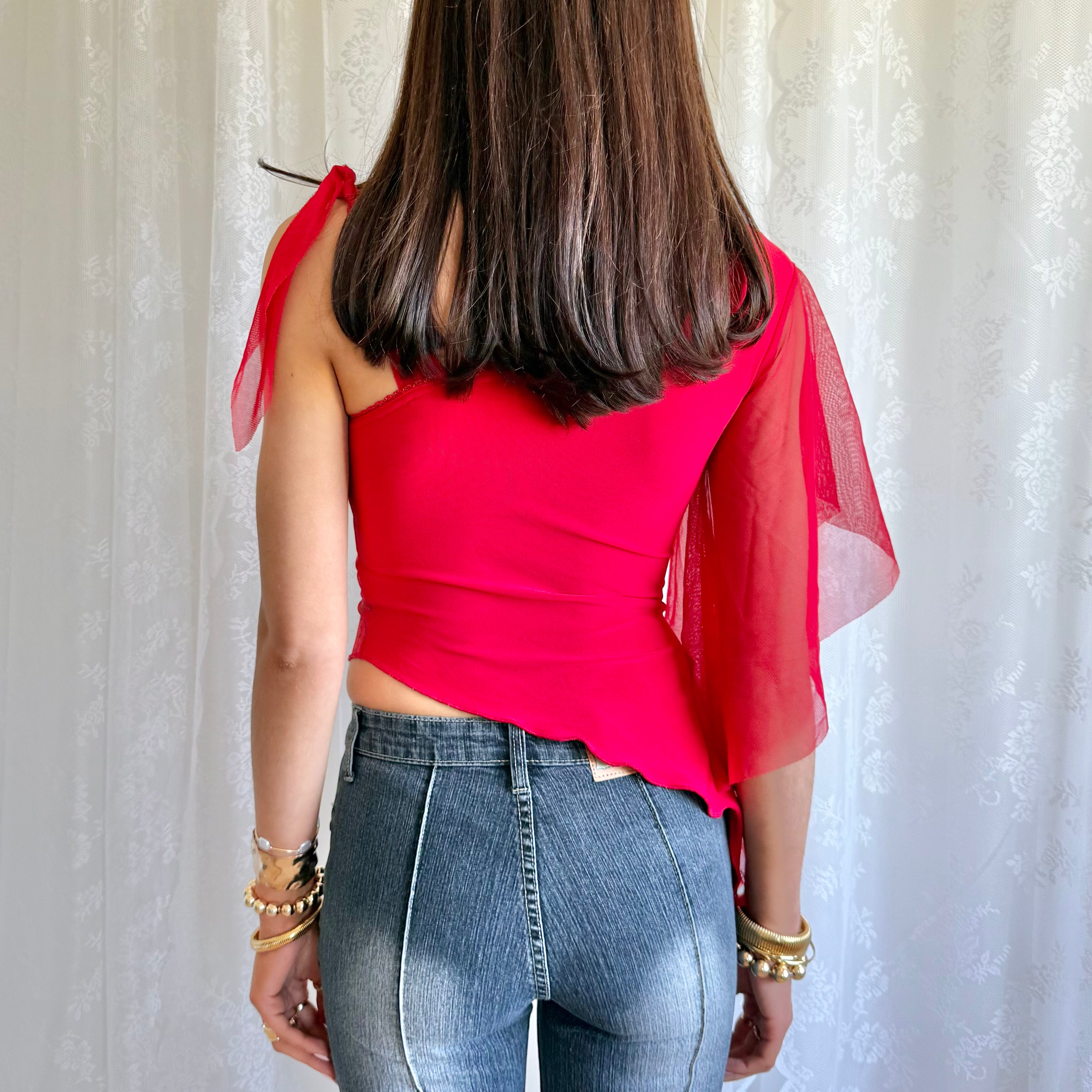 Mesh Asymmetric Crop Top - Size S