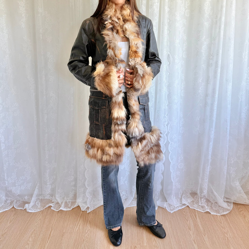 Genuine Leather & Fur Afghan Jacket - Size L