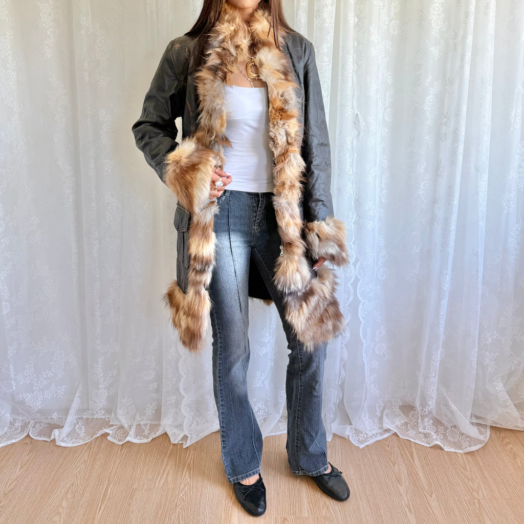 Genuine Leather & Fur Afghan Jacket - Size L