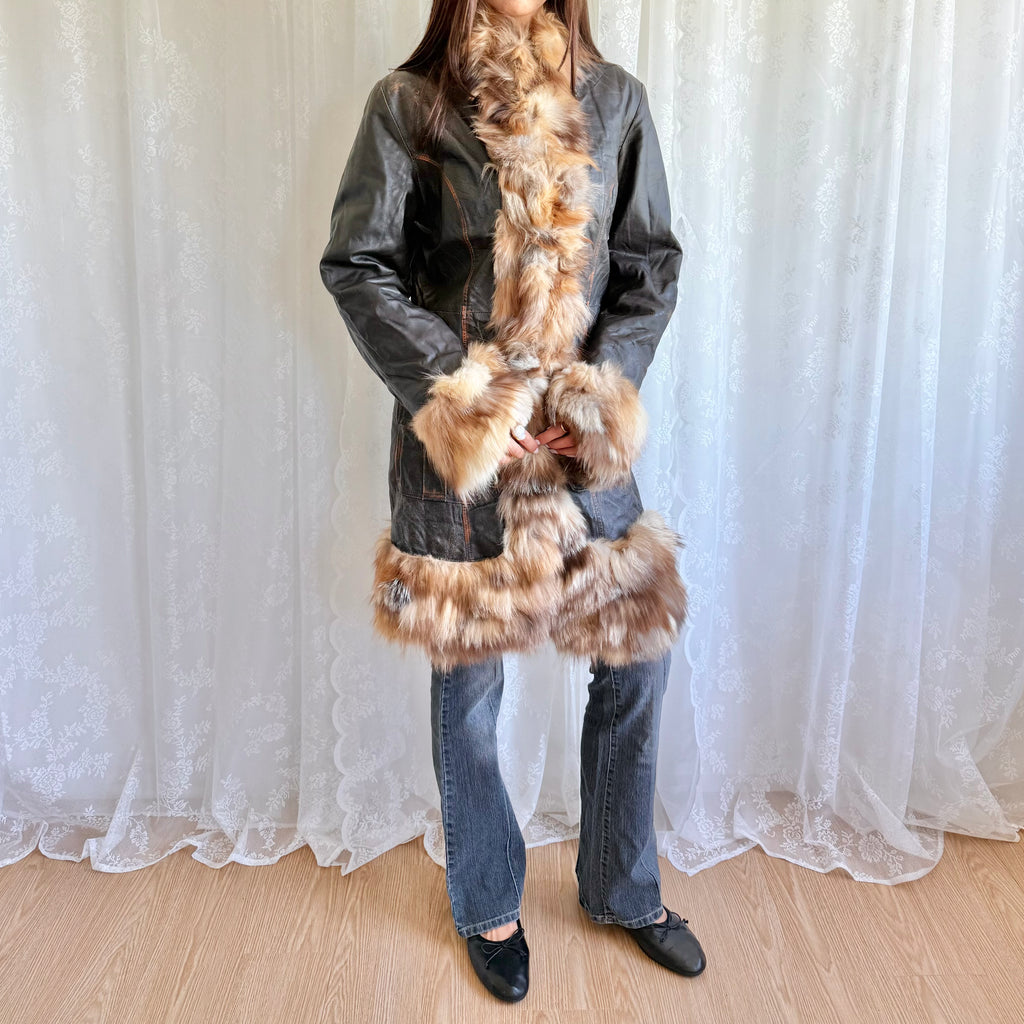 Genuine Leather & Fur Afghan Jacket - Size L