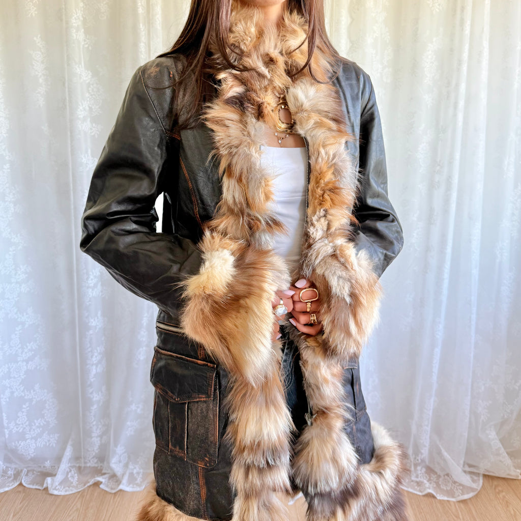 Genuine Leather & Fur Afghan Jacket - Size L