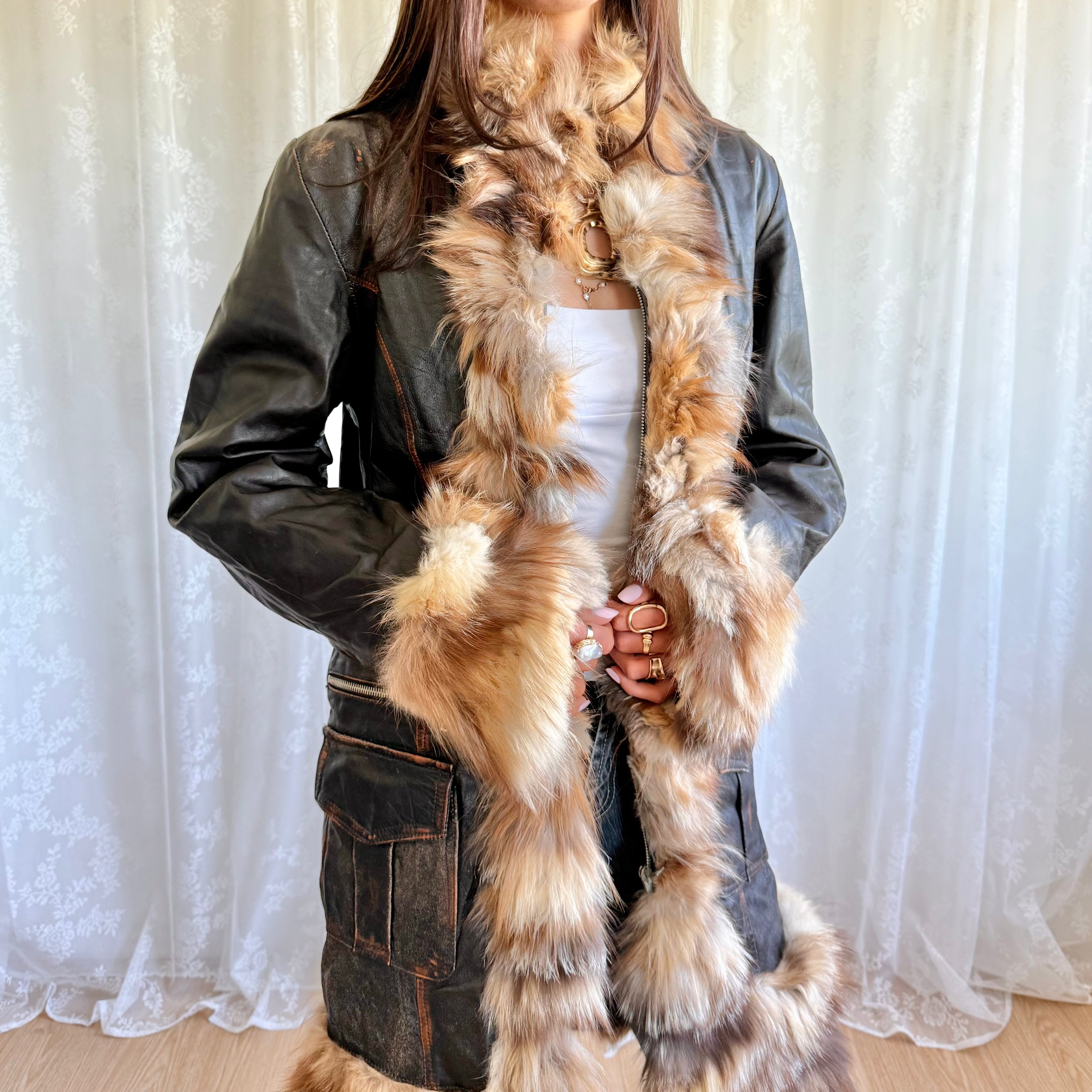 Genuine Leather & Fur Afghan Jacket - Size L