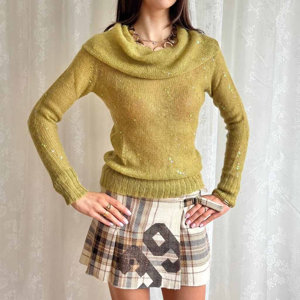 Off The Shoulder Sequin Mohair Knit Jumper - Size M