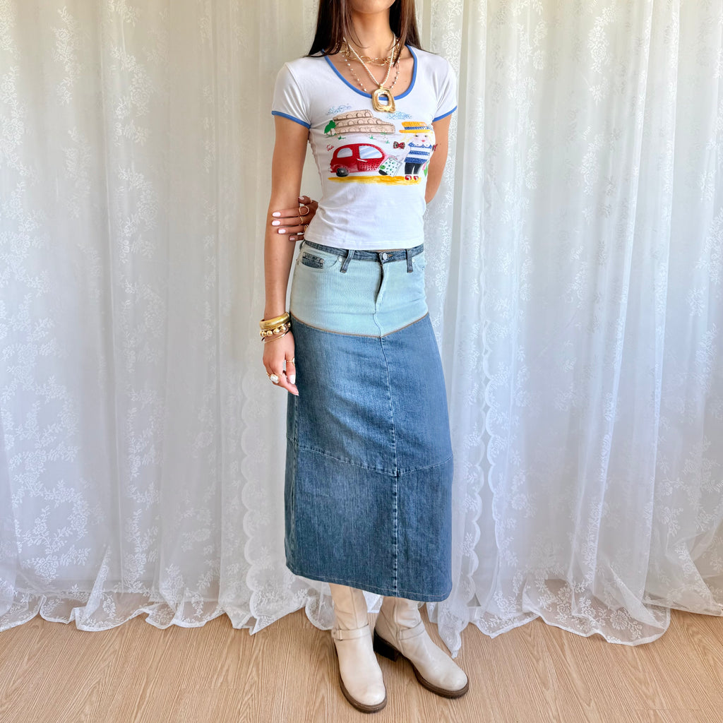 Denim Corduroy Midi Skirt - Size XS