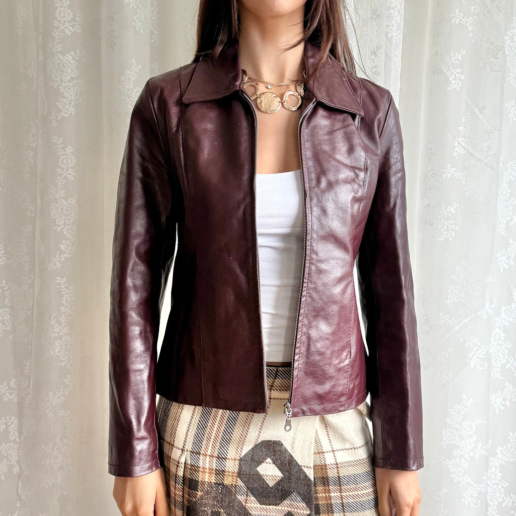 Genuine Leather Zip Jacket - Size M