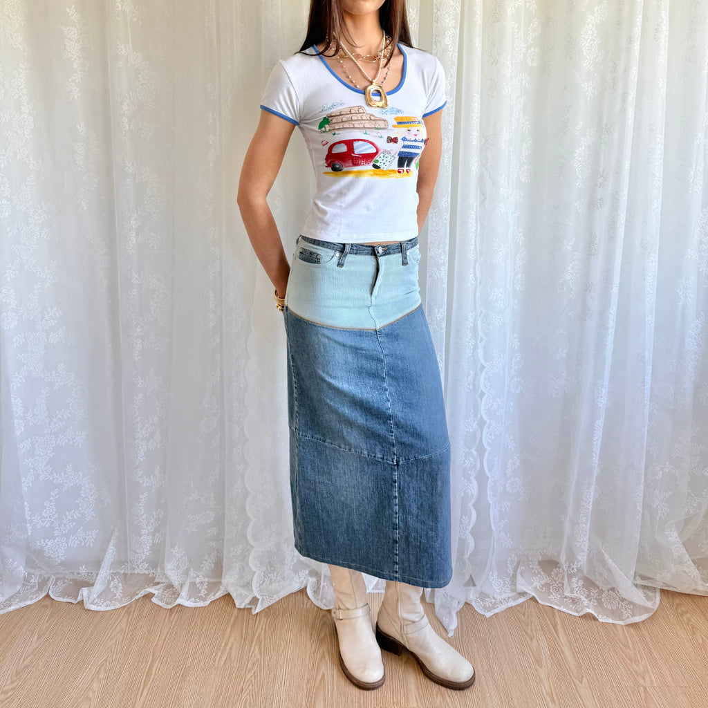 Denim Corduroy Midi Skirt - Size XS