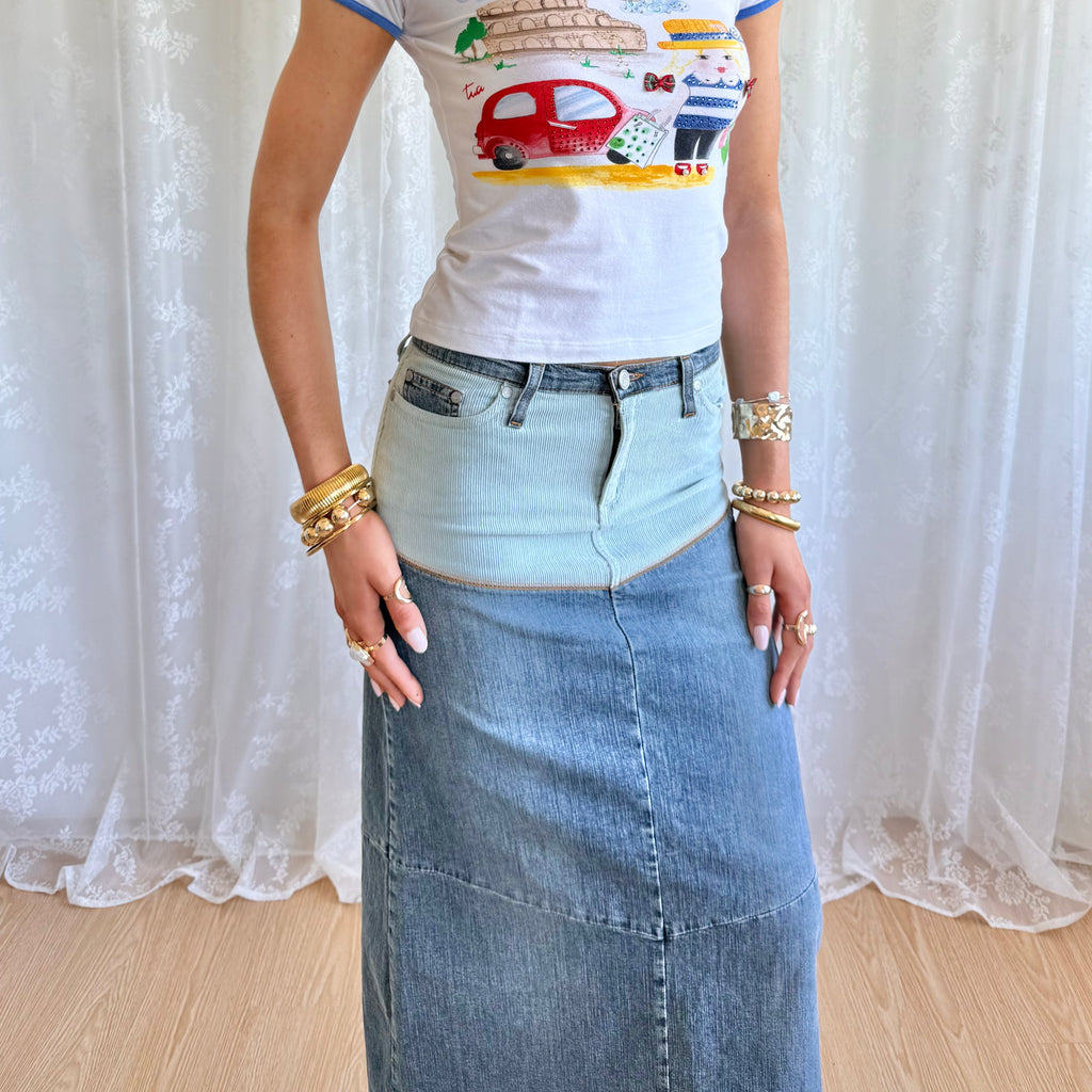 Denim Corduroy Midi Skirt - Size XS