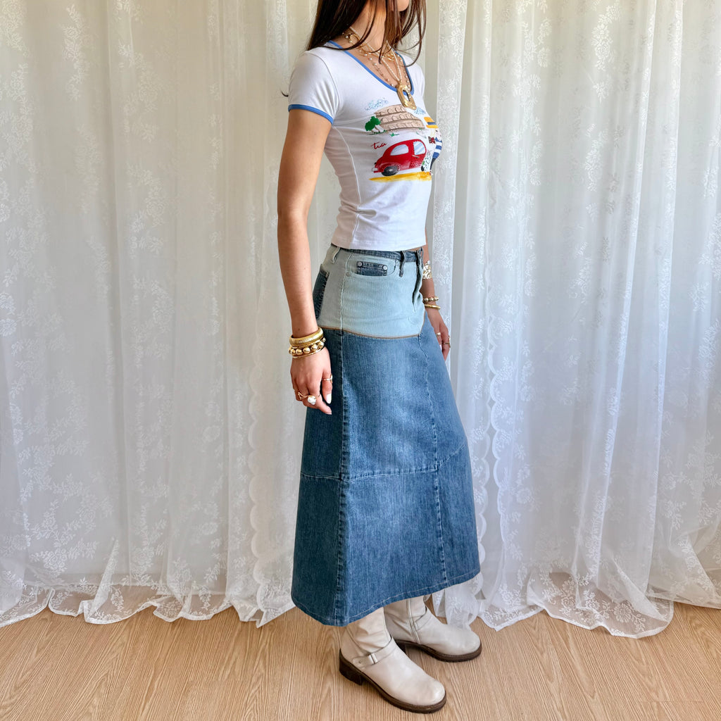 Denim Corduroy Midi Skirt - Size XS