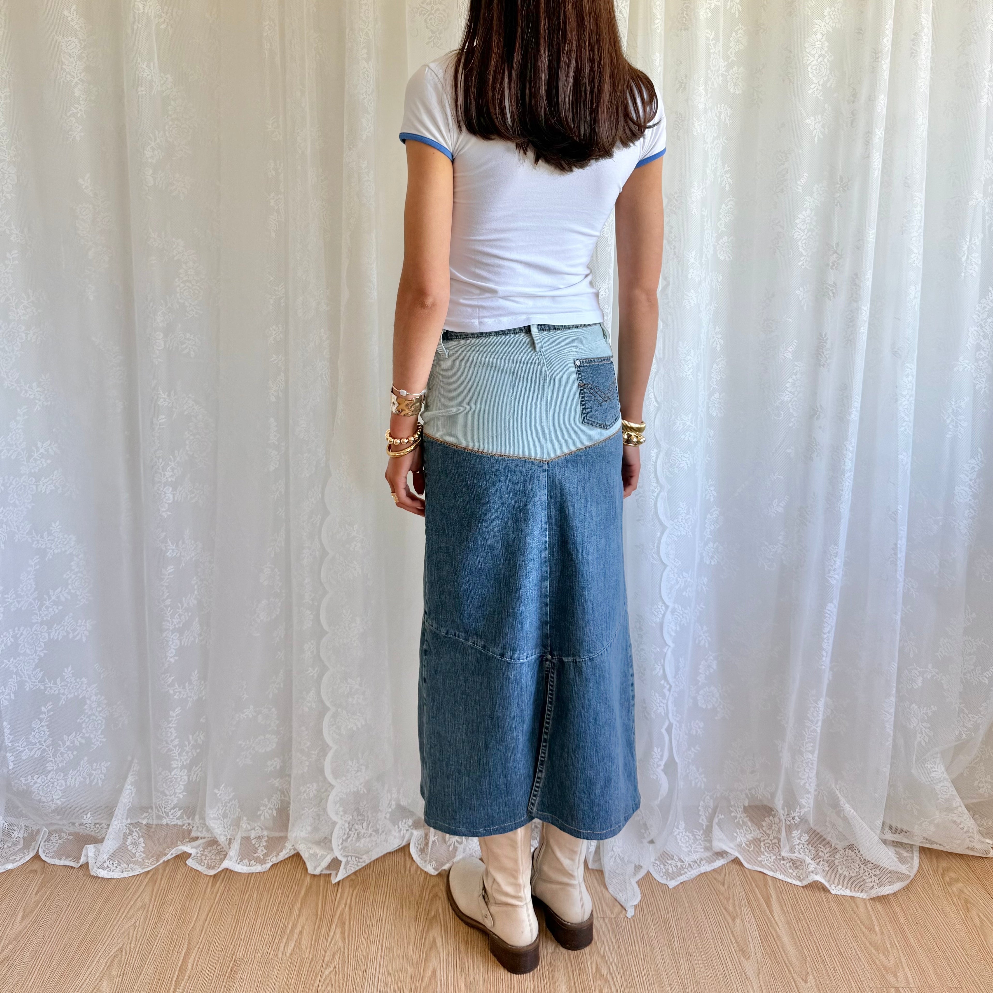 Denim Corduroy Midi Skirt - Size XS
