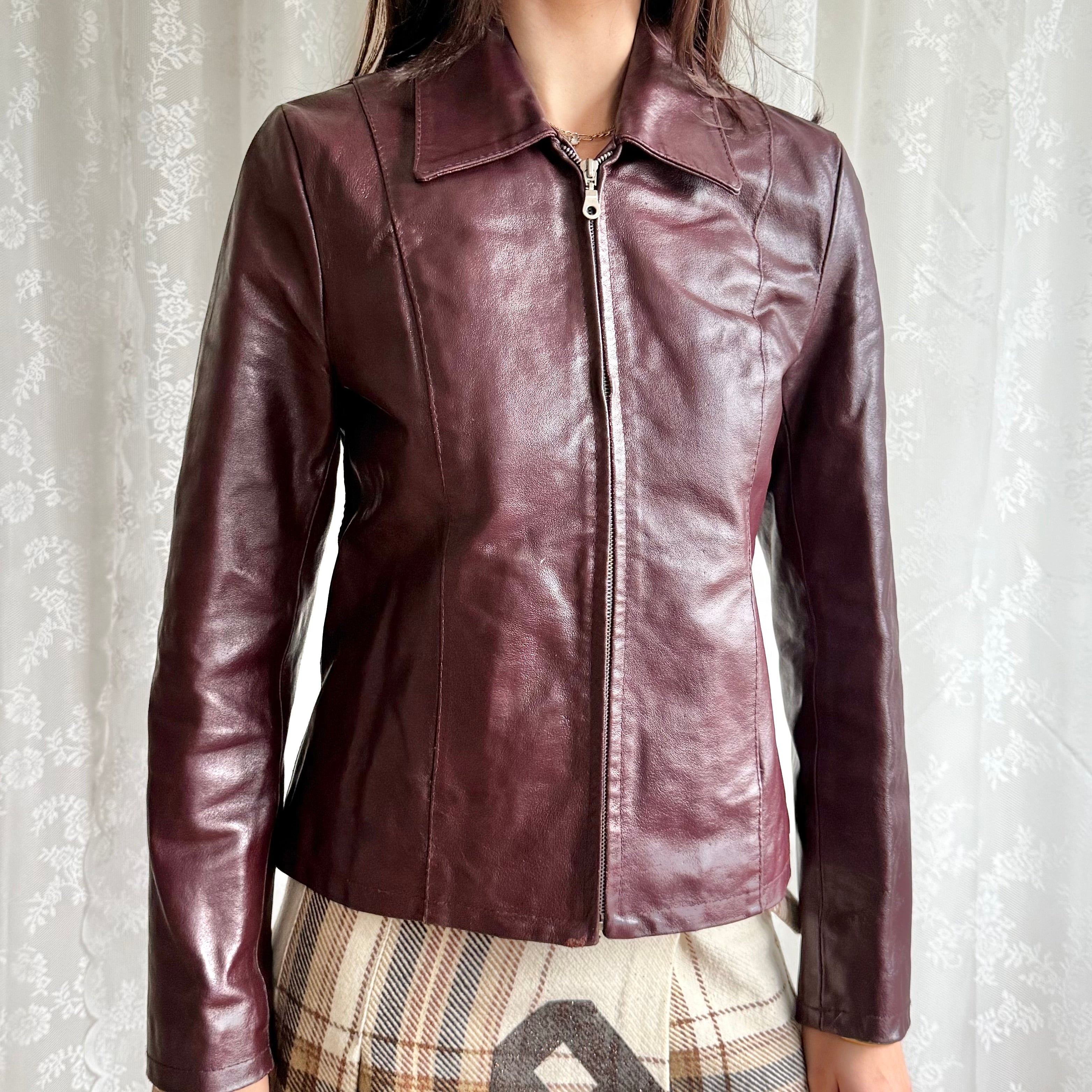 Genuine Leather Zip Jacket - Size M