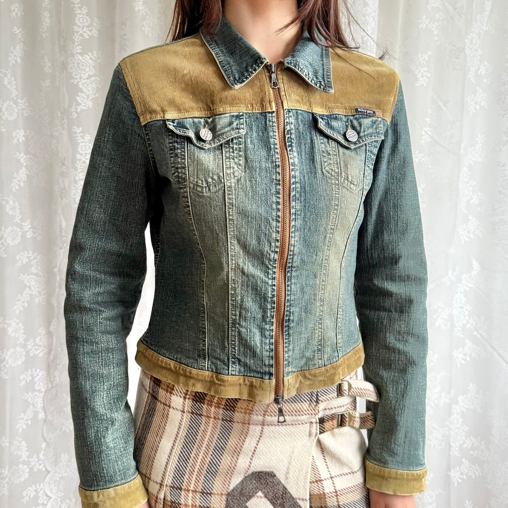 Denim Corduroy Zip Jacket - Size M