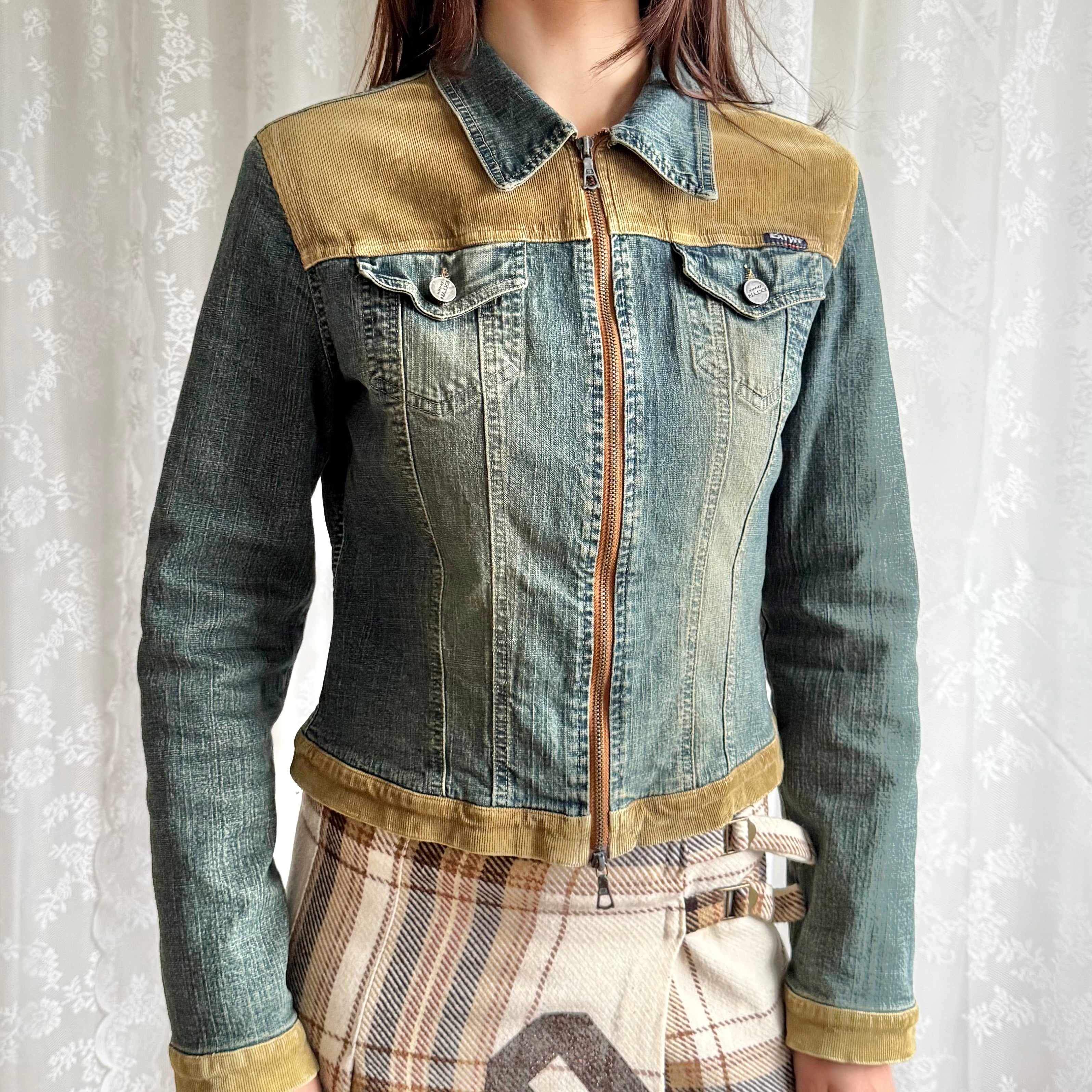 Denim Corduroy Zip Jacket - Size M