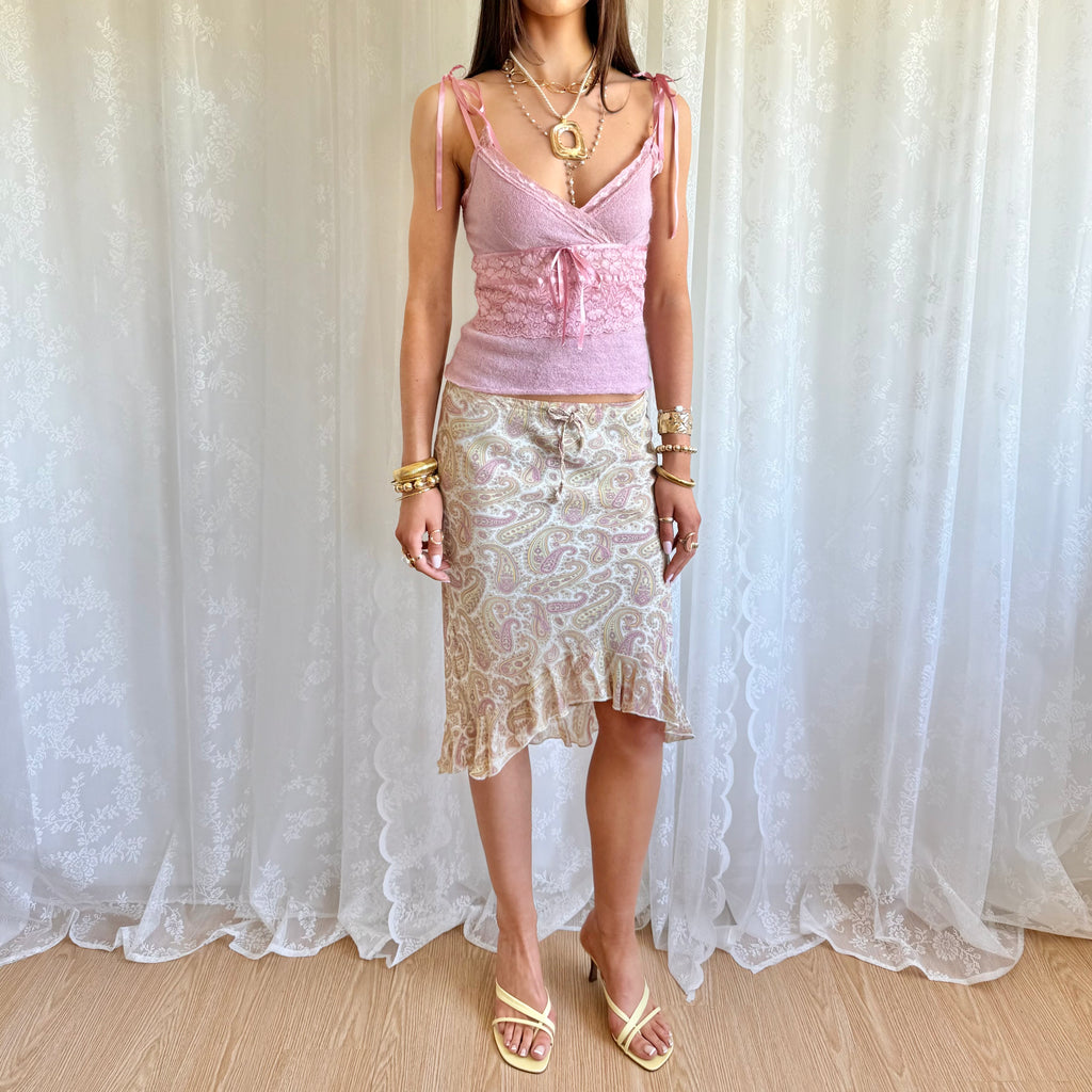 Paisley Asymmetric Midi Skirt - Size S