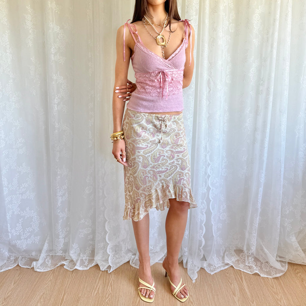 Paisley Asymmetric Midi Skirt - Size S