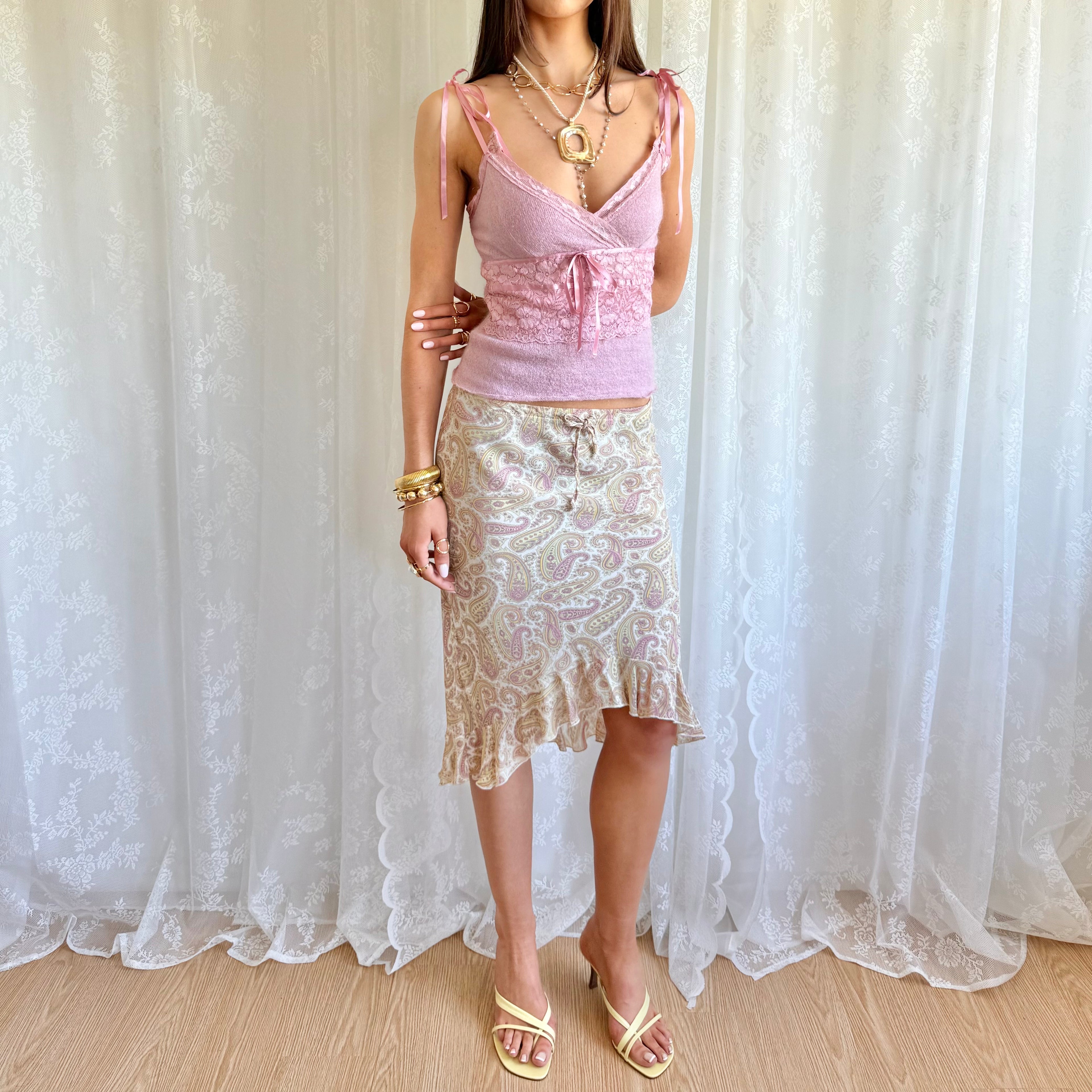Paisley Asymmetric Midi Skirt - Size S