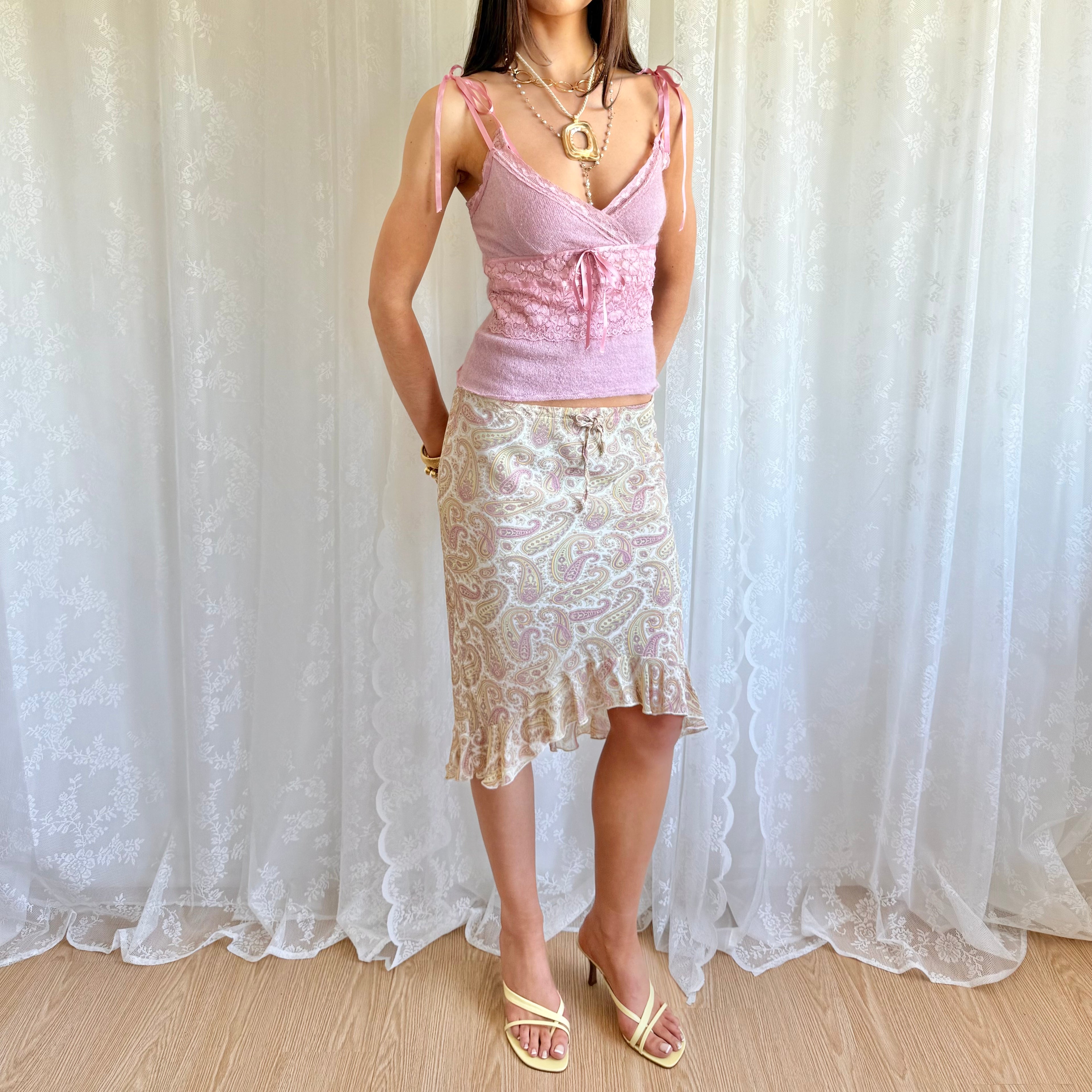 Paisley Asymmetric Midi Skirt - Size S