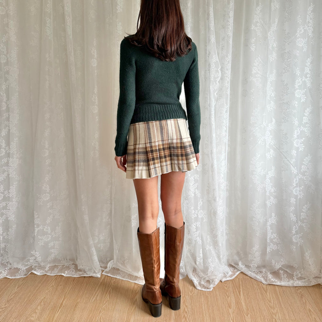 Wool Plaid Pleated Mini Skirt - Size S