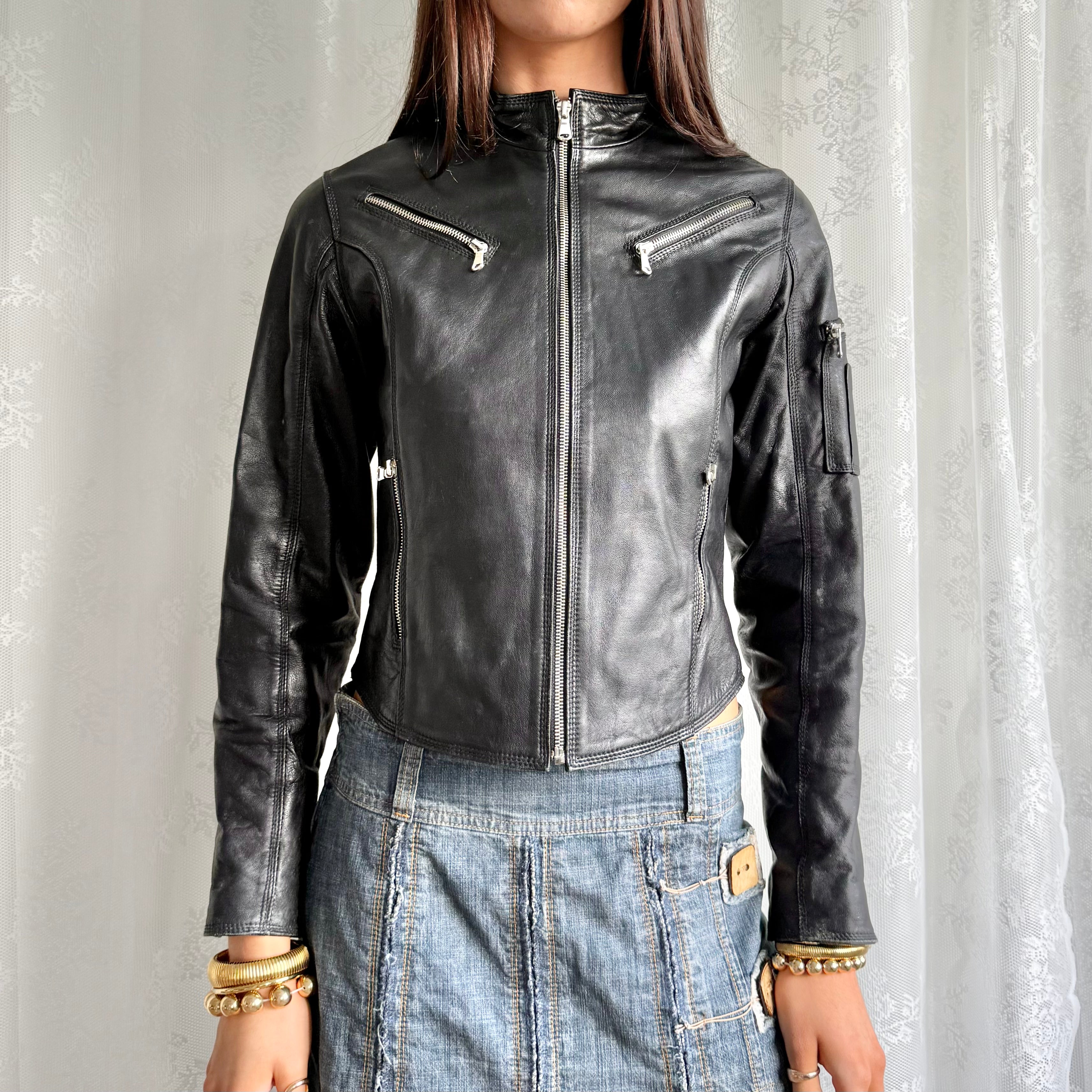 Genuine Leather Zip Jacket - Size M