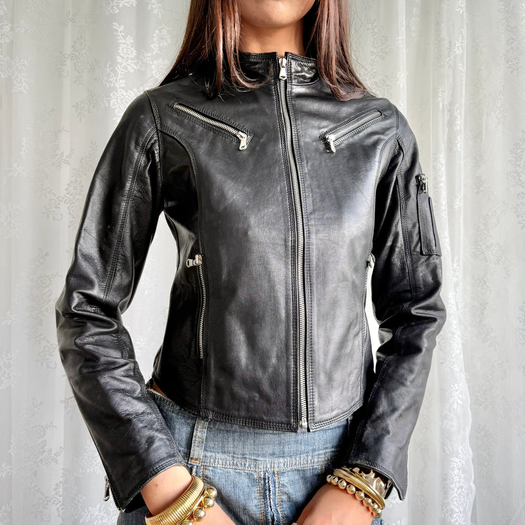 Genuine Leather Zip Jacket - Size M