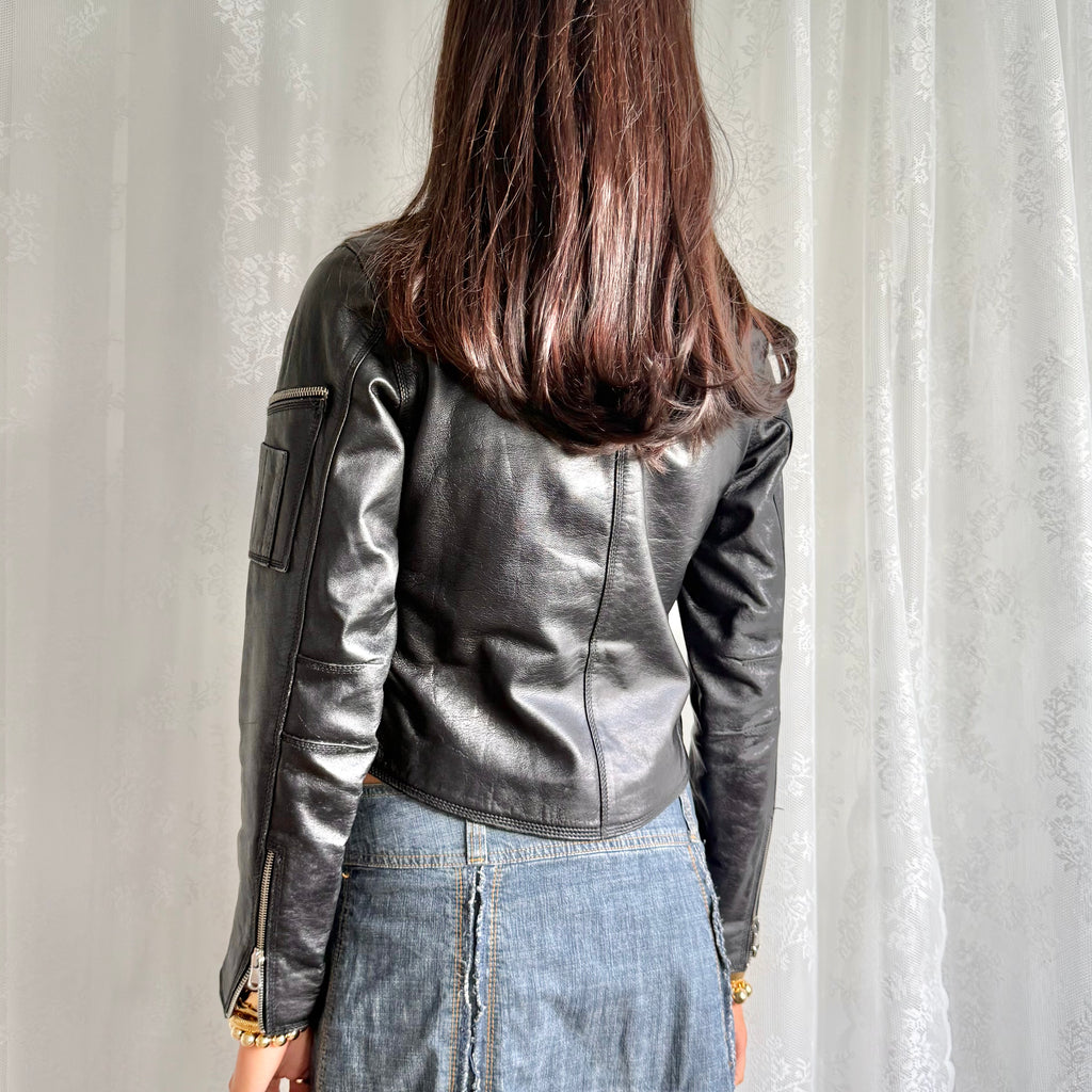 Genuine Leather Zip Jacket - Size M