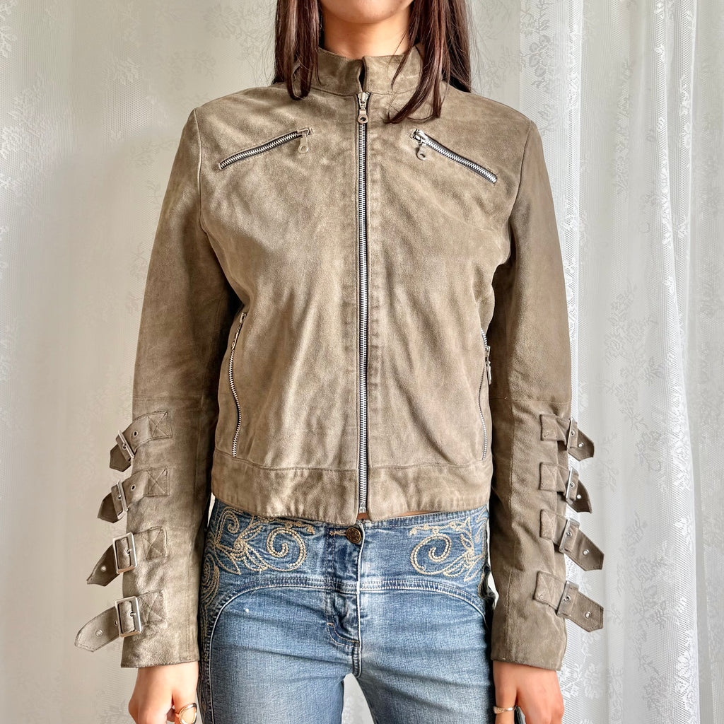 Genuine Suede Zip Buckle Jacket - Size M