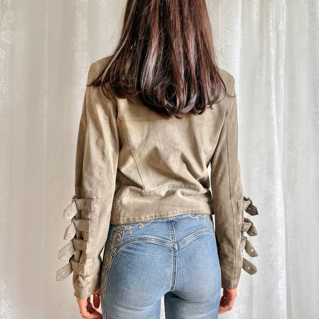 Genuine Suede Zip Buckle Jacket - Size M
