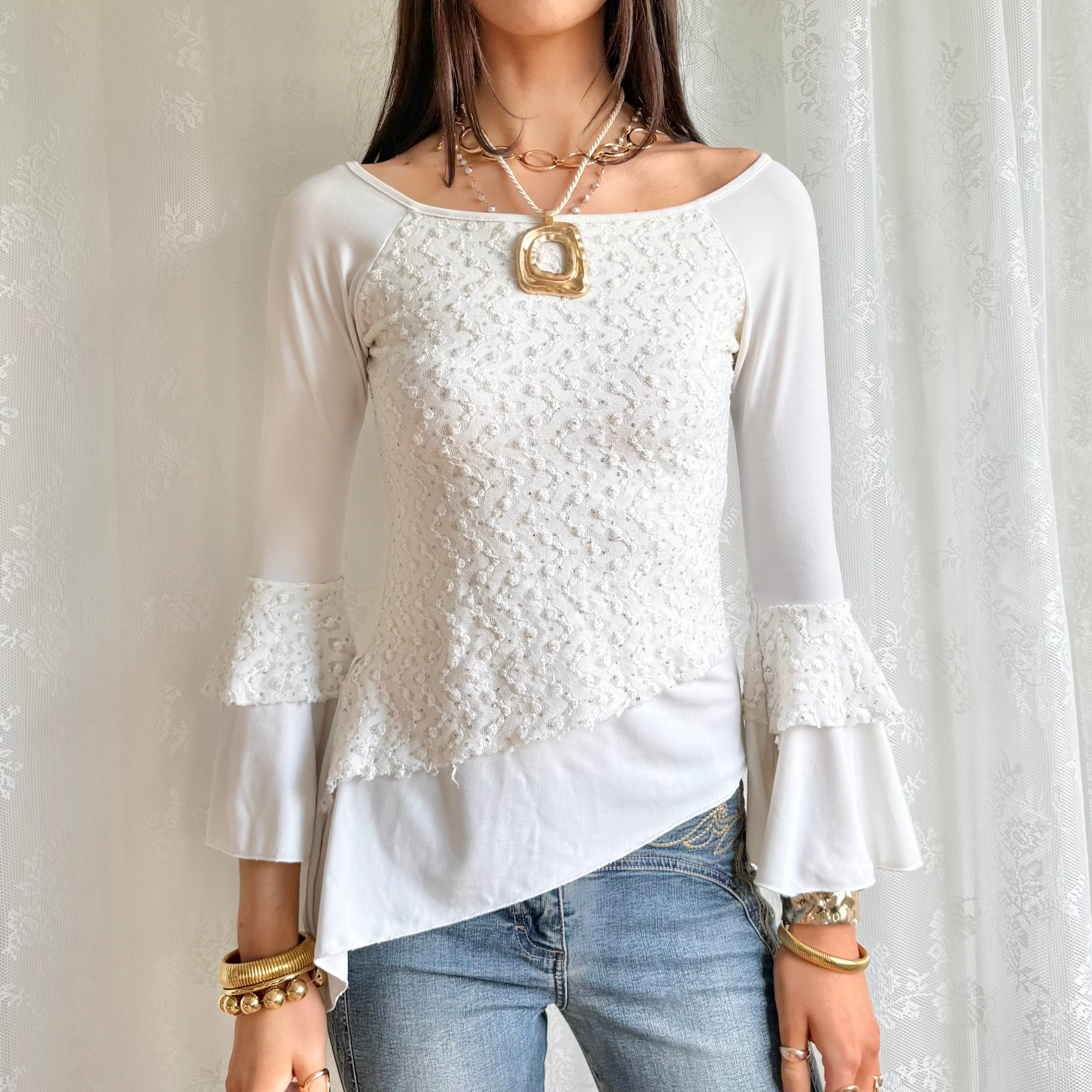 Flared Sleeve Asymmetric Top - Size S