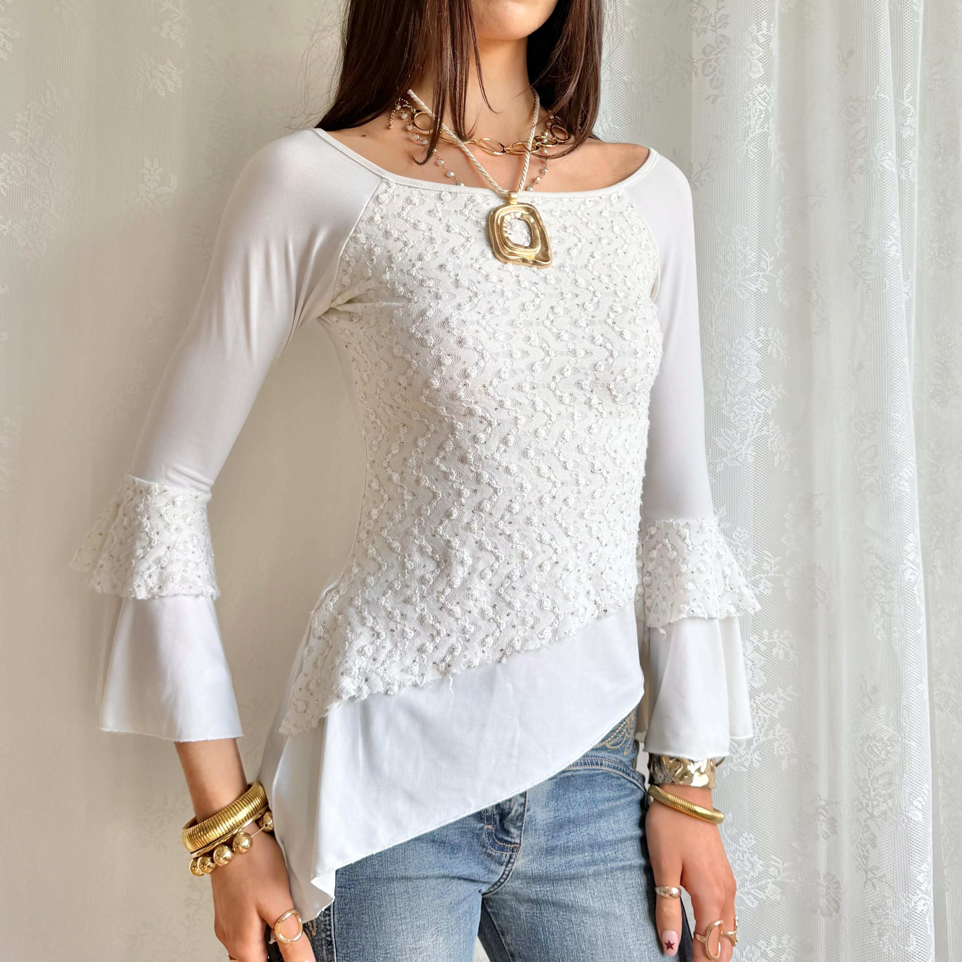 Flared Sleeve Asymmetric Top - Size S