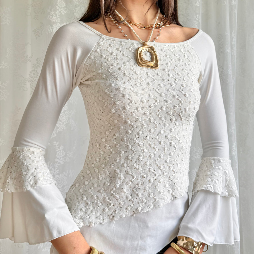 Flared Sleeve Asymmetric Top - Size S