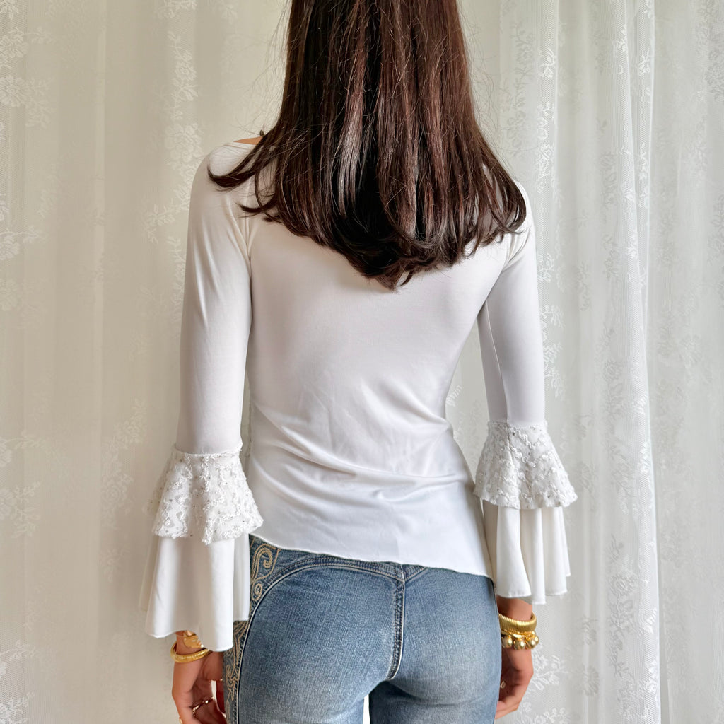 Flared Sleeve Asymmetric Top - Size S