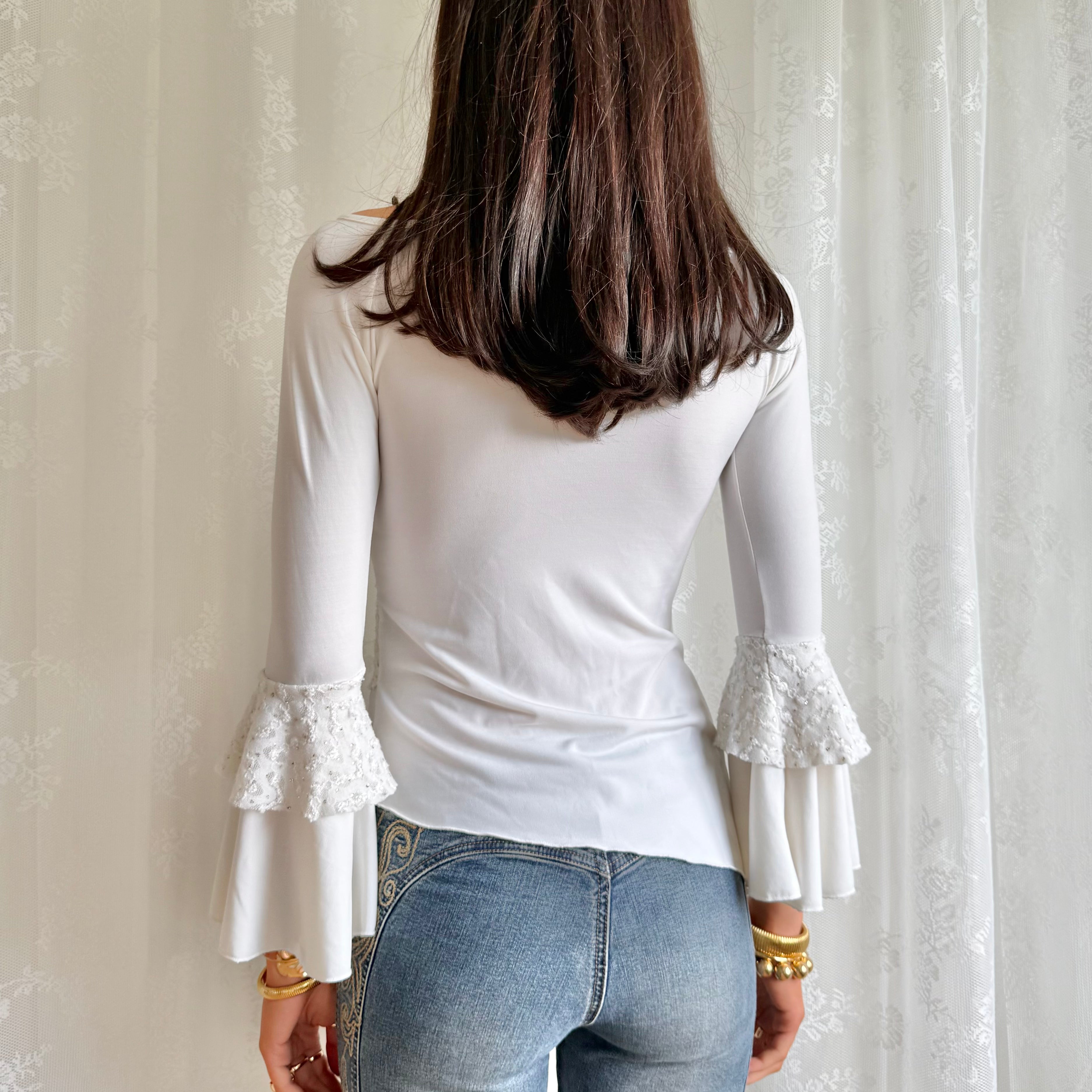 Flared Sleeve Asymmetric Top - Size S