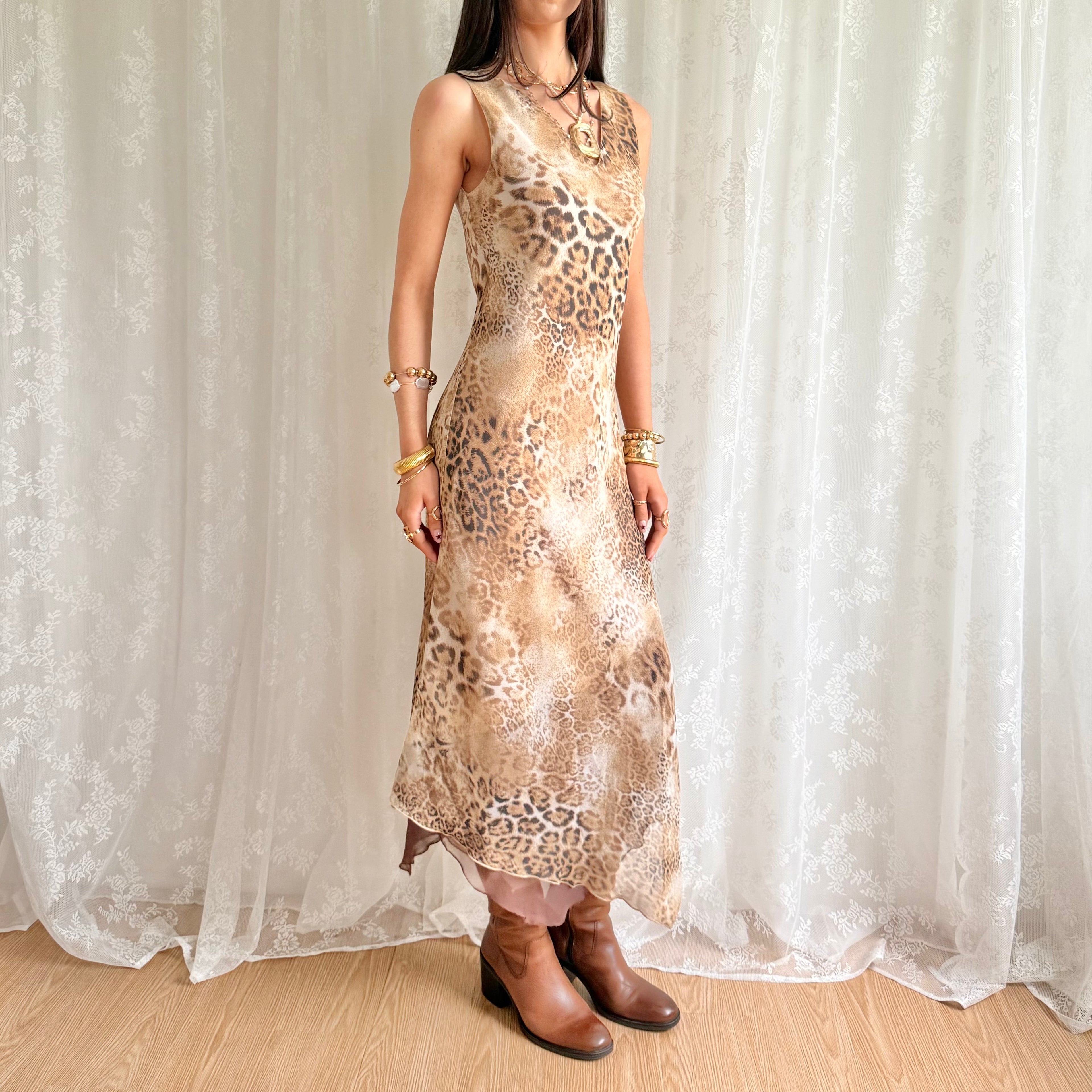 Leopard Asymmetric Maxi Dress - Size L
