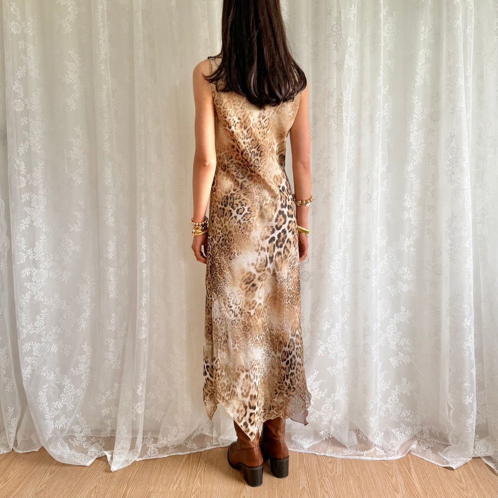 Leopard Asymmetric Maxi Dress - Size L