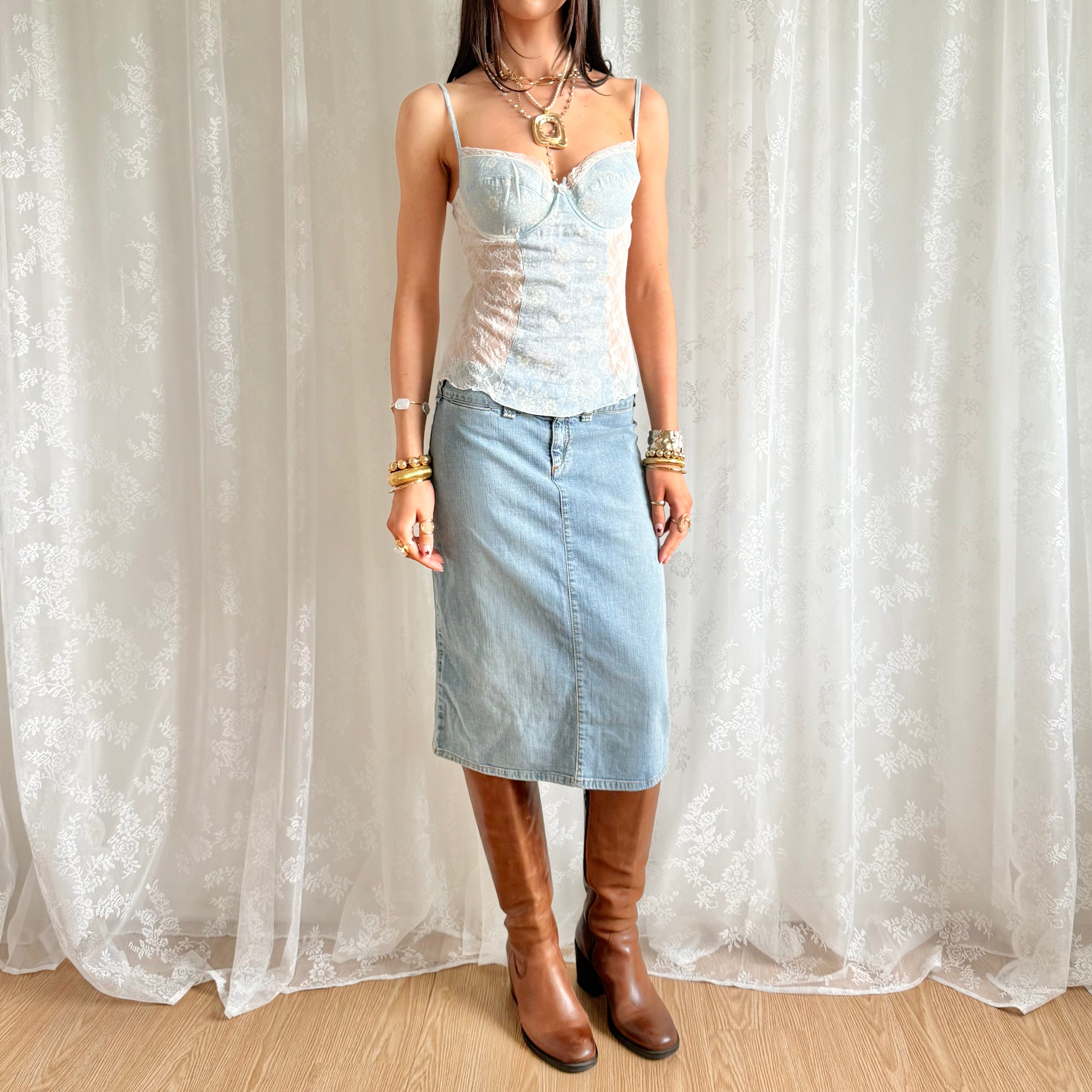 Denim Midi Skirt - Size S