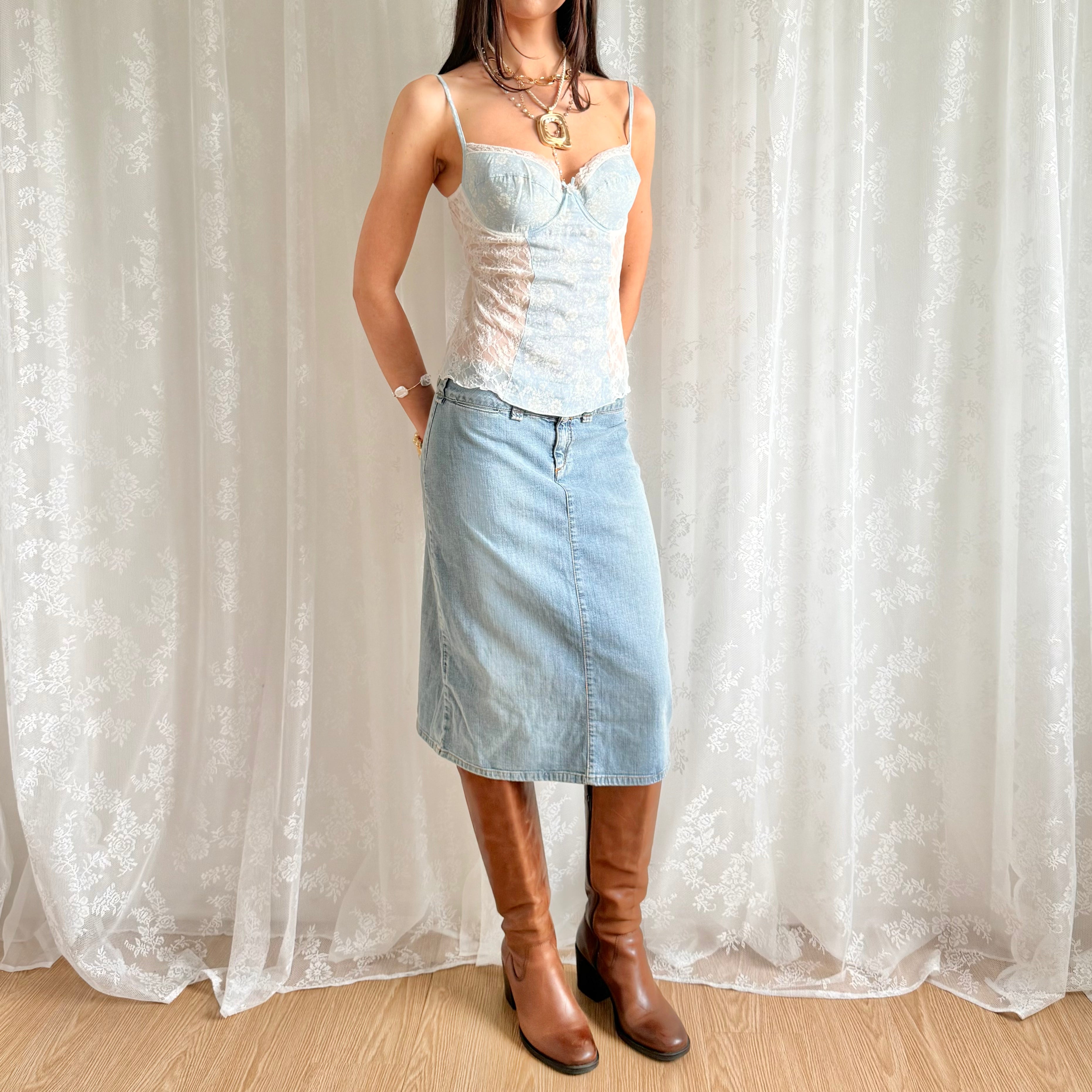 Denim Midi Skirt - Size S