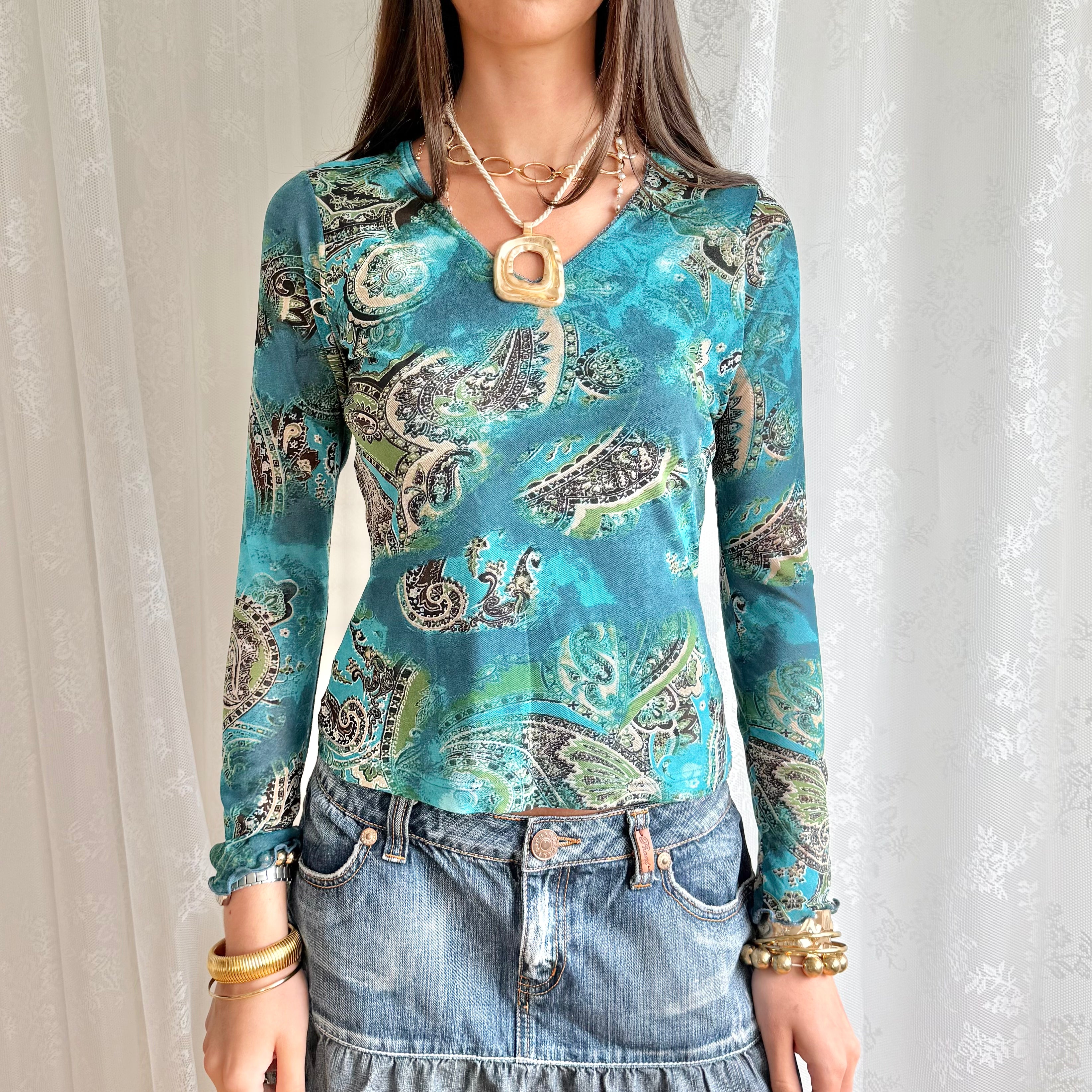 Mesh Long Sleeve Top - Size M