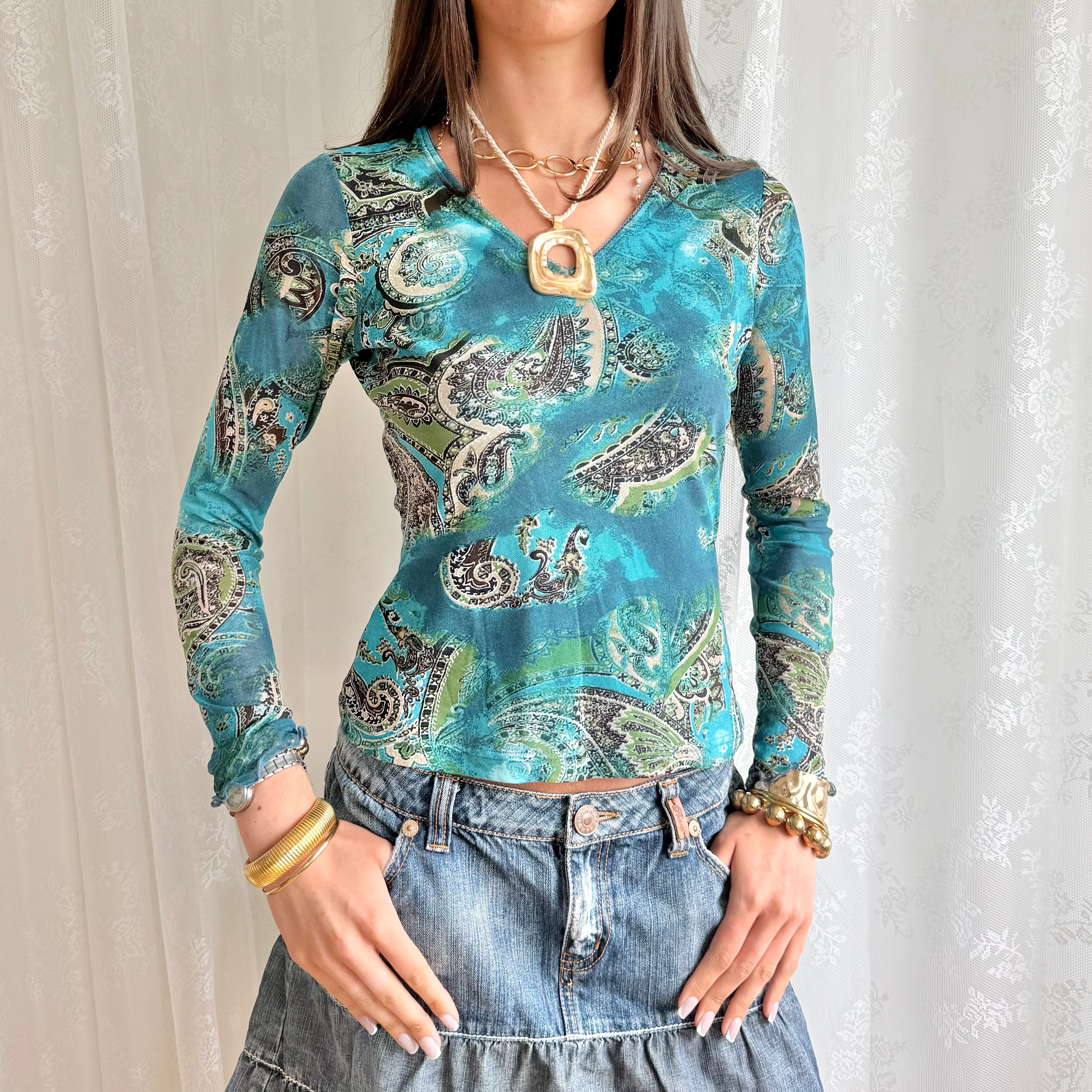 Mesh Long Sleeve Top - Size M
