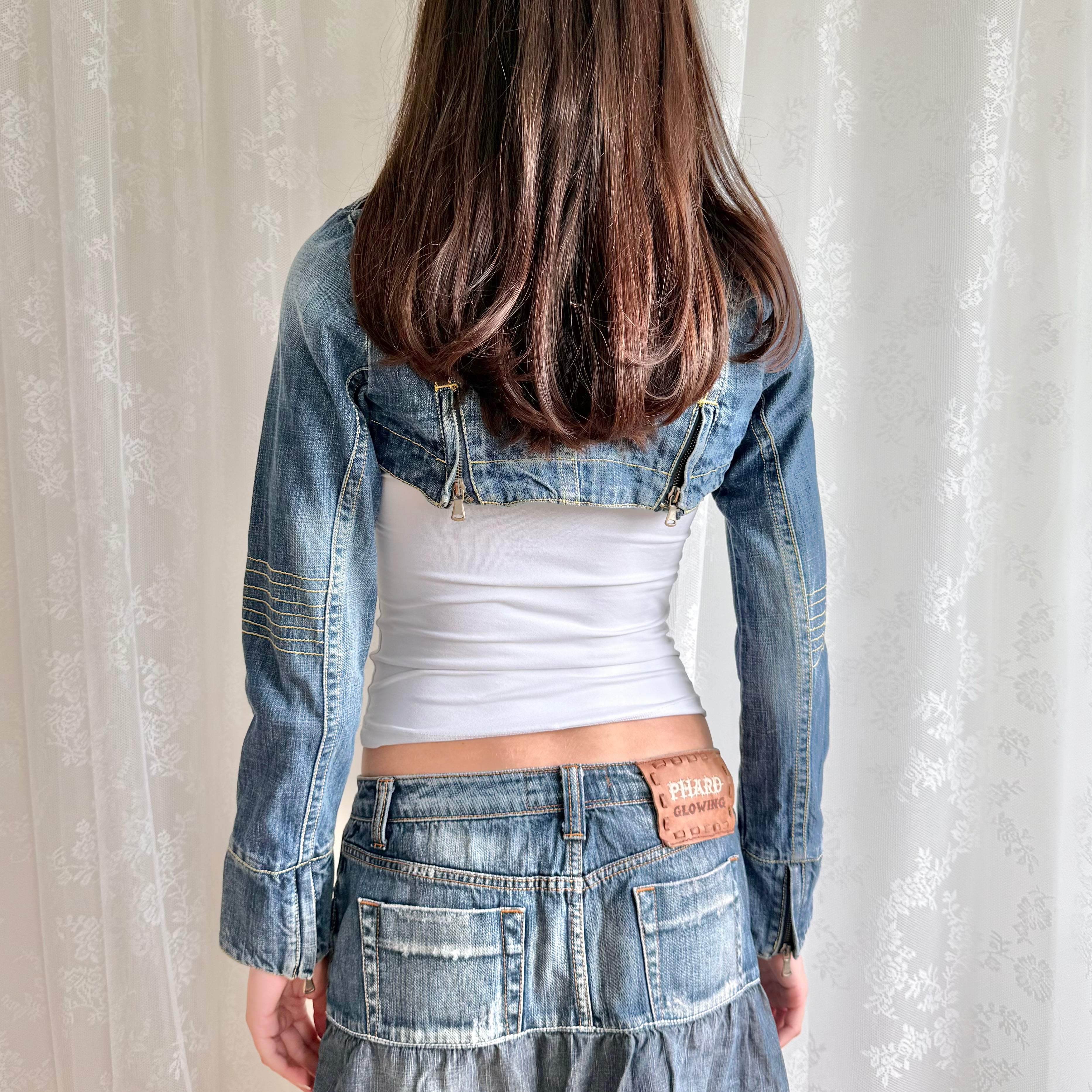 Denim Micro Cropped Jacket - Size M