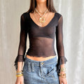 Flared Sleeve Asymmetric Top - Size XS
