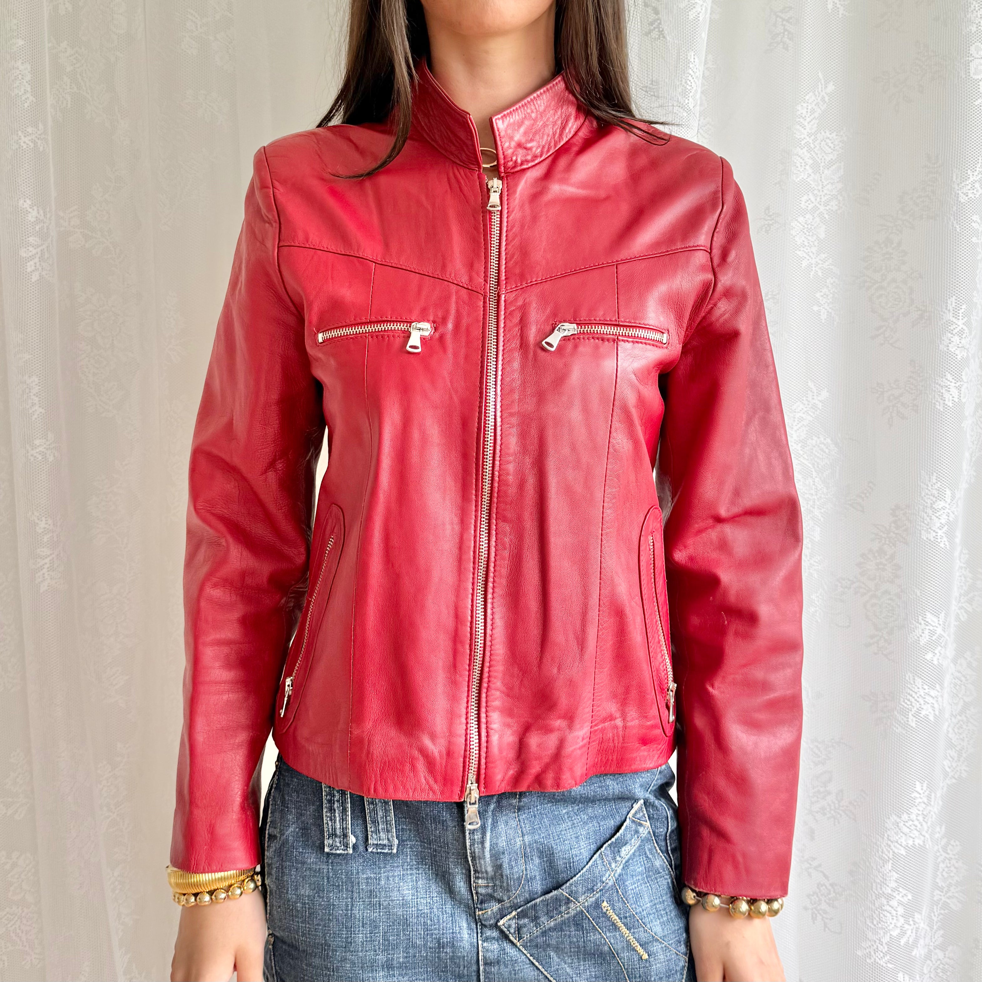 Genuine Leather Double Zip Jacket - Size L