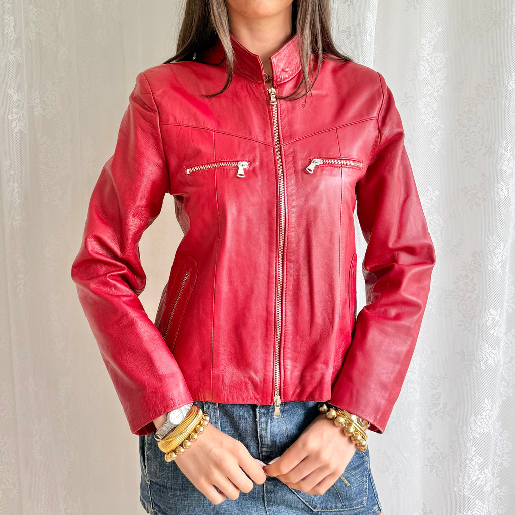 Genuine Leather Double Zip Jacket - Size L
