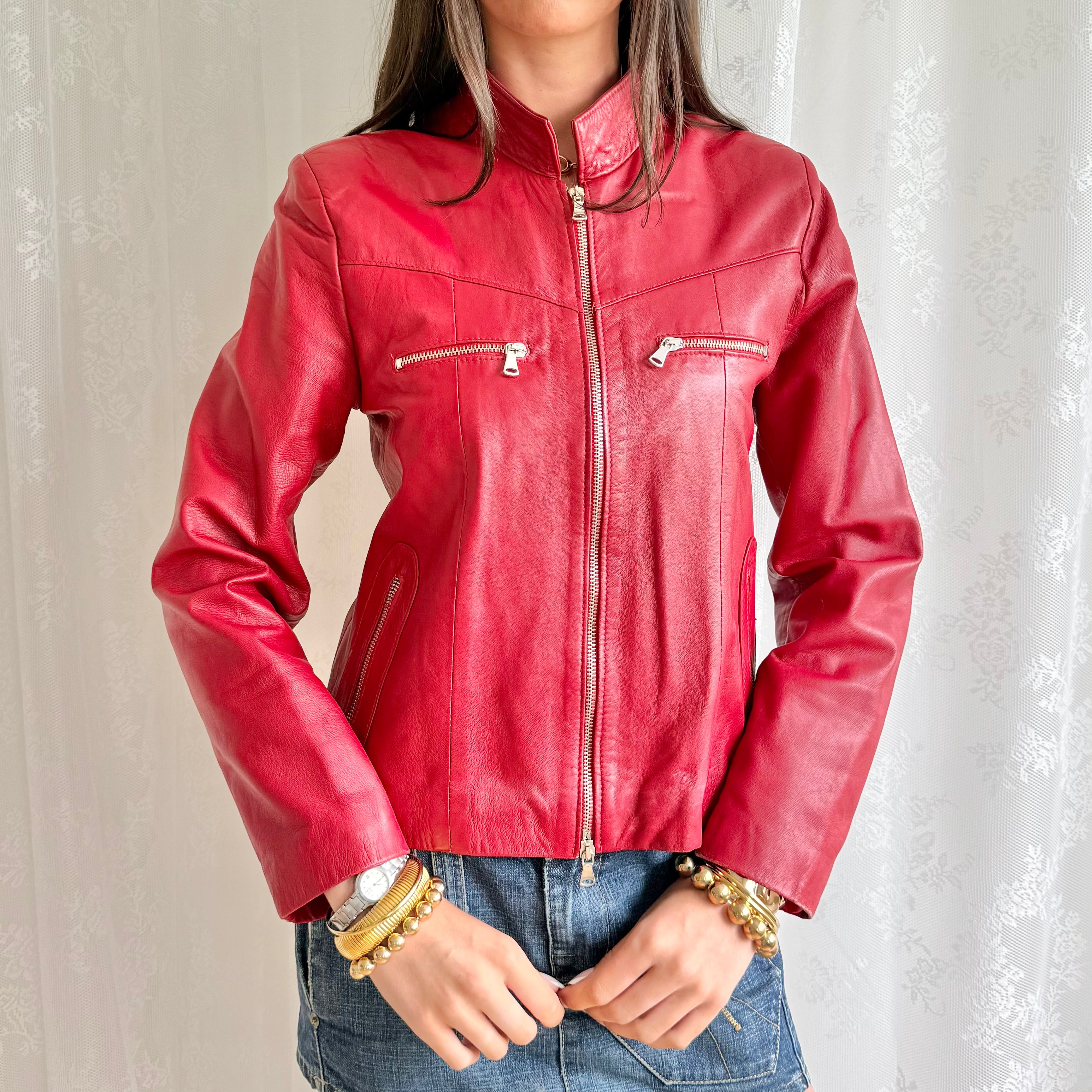 Genuine Leather Double Zip Jacket - Size L
