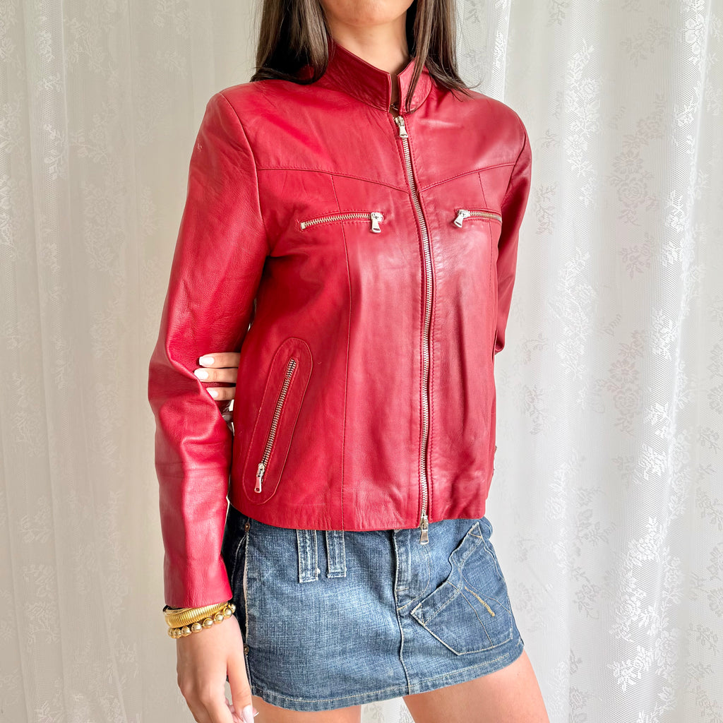 Genuine Leather Double Zip Jacket - Size L
