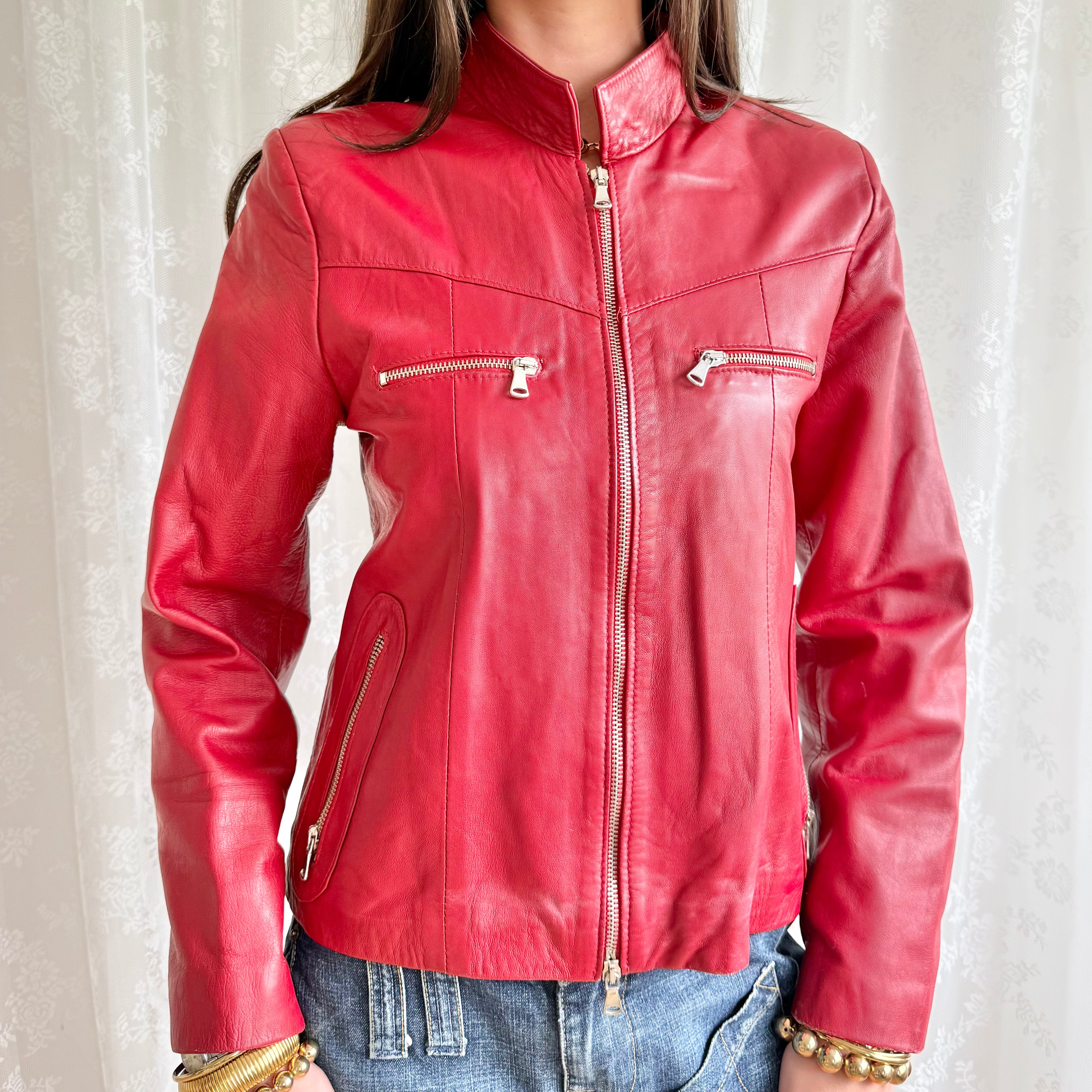 Genuine Leather Double Zip Jacket - Size L