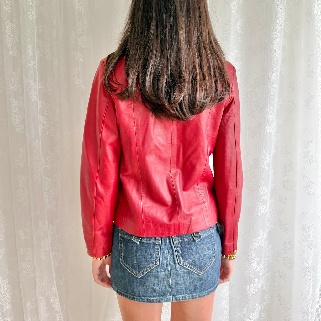 Genuine Leather Double Zip Jacket - Size L